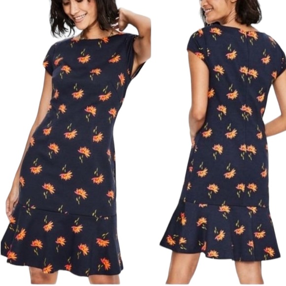 NWT Boden Rosetta Navy Blue Yellow Floral Ponte Knit Ruffle Dress - 6 - Picture 15 of 15